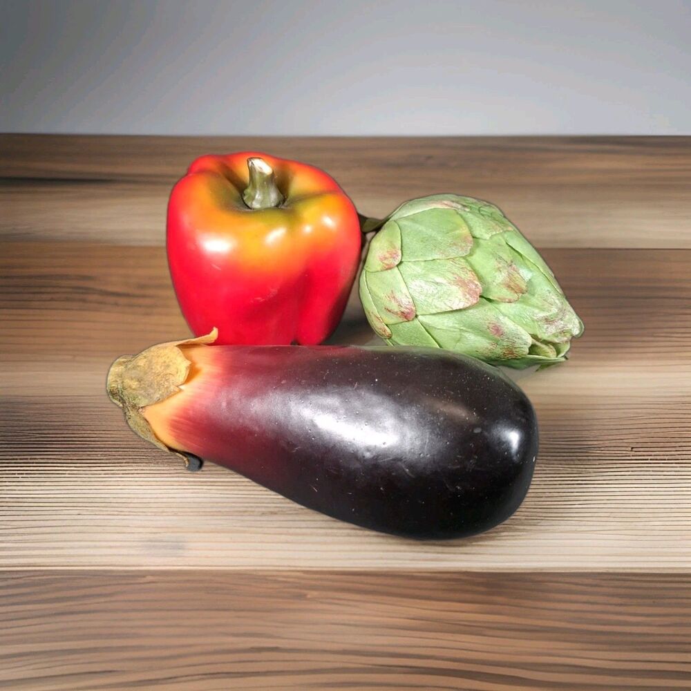 Artificial Fruit Vegetable Set Faux Red Bell Pepper Eggplant Artichoke Decor